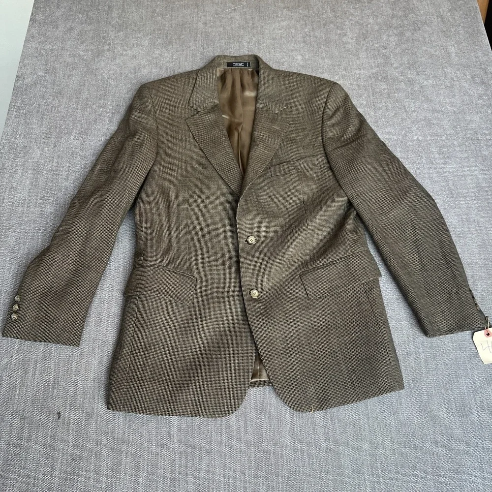 John Weitz Blazer Jacket Mens 40R Brown Houndstooth Wool Single-Breasted Career